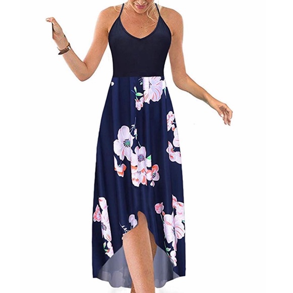 Dresses & Skirts - Floral Print Asymmetrical Maxi Dress w Pockets